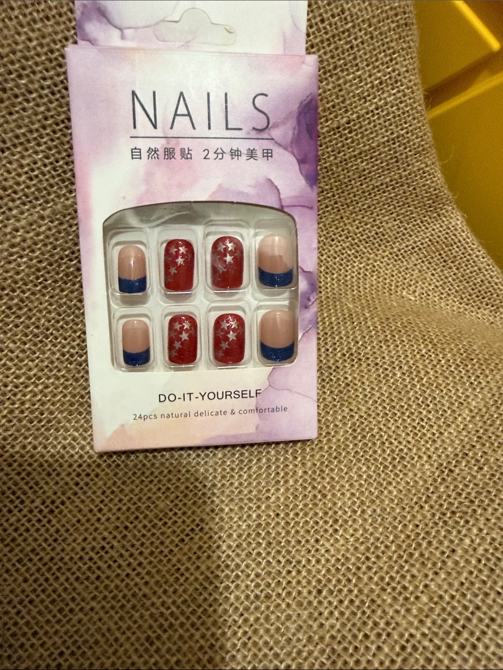 DIY Press-On Nail Set with Red Star Accents and Blue French Tips